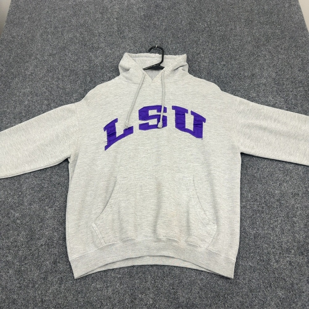 LSU Red Oak Hoodie Mens M Grey Cotton Polyester Embroidered Pullover Gameday